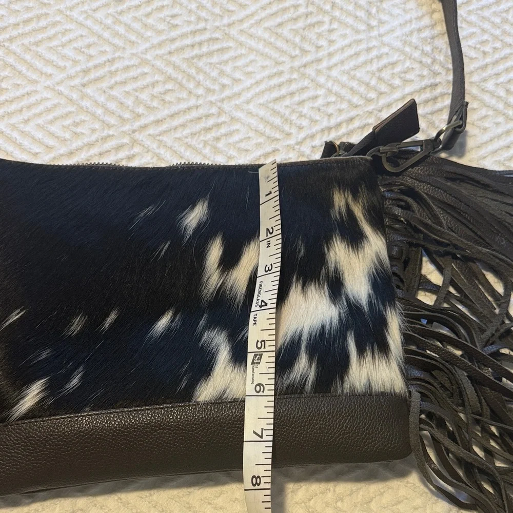 Brown& White Fringe Cowhide Crossbody Bag with Tassel - Picture 11 of 11